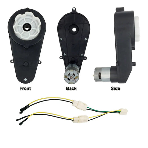 Two Pack 12V DC Motor Gearbox Kit With 12000 RPM For Ride On Cars Replacement Parts High Speed Drive Engine, front, back, side view