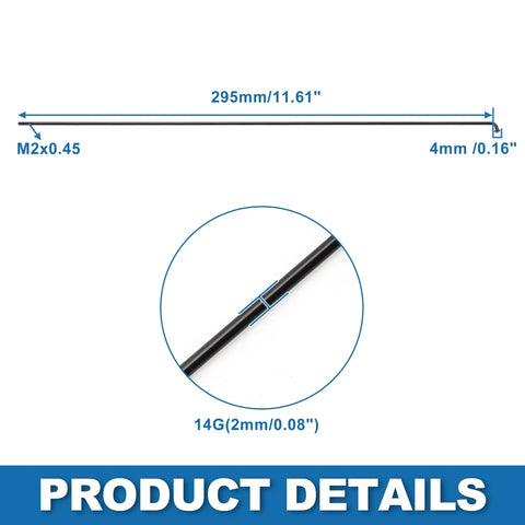 Diagram showing dimensions of Beefy Mountain Bike Spokes 14G 295mm Steel Black 36Pcs Replacement Set For Rims Hubs And All Weaving Styles