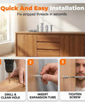 Heavy Duty 6X14MM Short Expansion Screw Set Rock Solid Wall Anchors for Door Hinge installation process with tools.