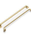 Five Pack Dope Solid Core Kitchen Cabinet Pulls In Champagne Bronze 12 Inch Hole Center Luxury Handles For Cabinets And Dresser Drawers Heavy Duty Metal Hardware Forge Collection, showing top view close-up of two handles