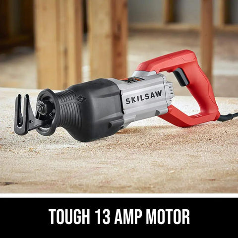 Beastly Power 13 Amp Corded Reciprocating Saw with Buzzkill Technology on wood surface in workshop