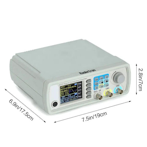 Heavy Duty Kickass Dual Channel DDS Signal Generator Frequency Counter with display and controls, 7.5in long for electronics debugging.