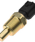 Side view: coolant temperature sensor with brass threaded body and black plastic connector