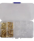 Kick-Start Your Electrical Projects With This Awesome Female Spade Terminal Kit Featuring Reliable Copper Connectors In 2.8mm 4.8mm And 6.3mm Sizes Plus Insulation Sleeves Perfect For AWG 18-14 Wire Auto And Audio Gear That Really Pops. clear plastic organizer with gold female spade terminals and sleeves