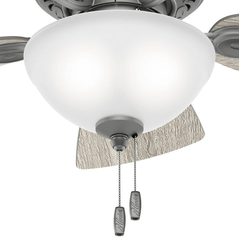 Close-up of LED light on 34 Inch Indoor Ceiling Fan With LED Light And Pull Chain, Standard Mount, 5 Blade in matte silver