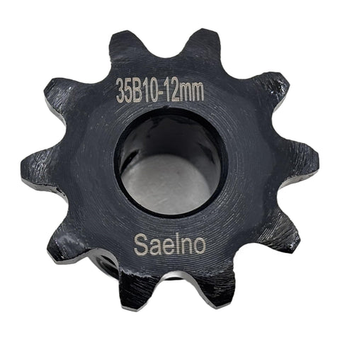 Beefy Roller Chain Sprocket Ten Tooth Type B 12Mm Bore Three Eighths Inch Pitch ANSI 35 Hardened 1045 Steel Drive Sprocket With Antirust Finish HRC 38 42 No Keyway Two Setscrews At Ninety Degrees For 35 Chain