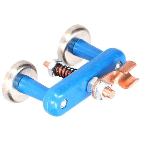 Heavy Duty Magnetic Welding Support Clamp With 36mm Spring Design features blue handle, aluminum alloy, and copper build for stable gripping.