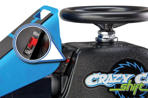 Close-up of high and low speed switch on Crazy Cart Shift Electric Go Kart for Kids Ages 6 and Up 12V Drifting System