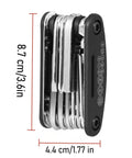 16 In 1 Bike Multitool For Mountain And Road Bikes Foldable Bicycle Tool Kit showing size dimensions in centimeters and inches
