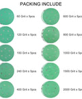 Image showing 50Pcs 6 Inch 6 Hole Wet Dry Sanding Discs Assortment Set Green Film Back Grit 60 to 2000 for metal polishing.