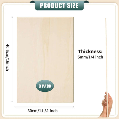 Front view of basswood sheets, unfinished, 12 x 16 inches, 1/4 inch (6 mm) thick, three-pack