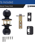 Transitional Privacy Door Knob Set In Matte Black For Exterior Doors With Lock, parts and installation items included