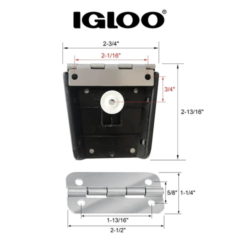 Heavy Duty Stainless Steel Cooler Parts Kit With Beefy Latches Hinges And Marine Grade Screws That Fit 50 To 165 Quart Ice Chests, hinge dimensions shown.