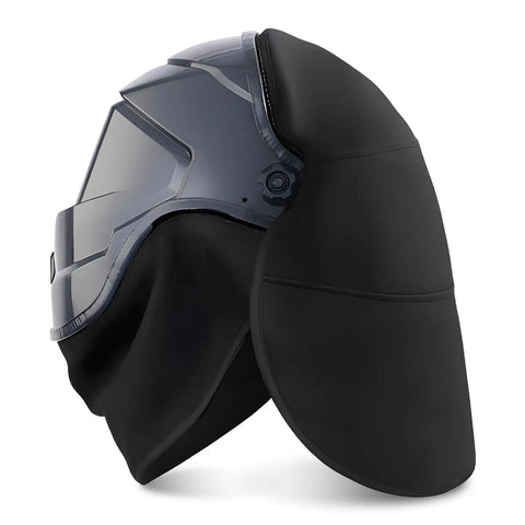Side view of Two Pack Welding Helmet Cover And Bib Set With Extended Seal For Full Protection Flame Resistant Fabric Press Fit Design