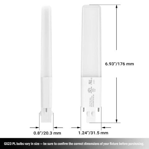 Ultra Slim 6W LED Bulbs For GX23 2-Pin CFL Replacements 5000K Cool White 360 Degree Beam Plug And Play 120-277V UL Listed