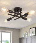 Semi Flush Mount 4 Light Ceiling Chandelier Matte Black With E26 Base in modern farmhouse room