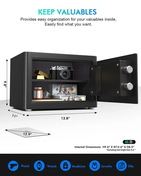 Deluxe Touch Screen Digital Safe With Biometric Fingerprint Lock Fireproof Boss Level Security Box open showing valuables inside