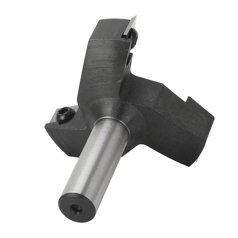 Get This Top Tier High Performance 1/2In Shank Spoilboard Surfacing Router Bit With 3 Sharp Carbide Blades For Effortless CNC Wood Planing And Smooth Surface Prepping, showing carbide blades and shank.