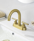 Brushed Gold Bathroom Faucet For Modern Vanities, 4-Inch Centerset Design, Sleek Brass Construction With Brushed Gold Finish