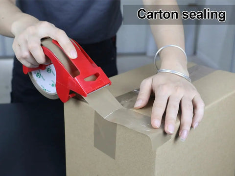 Brown Packing Tape With Dispenser 2.4 Mil Thick 1.88 Inch Wide By 60 Yards 6 Rolls Total Free Dispenser Included, sealing cardboard box.