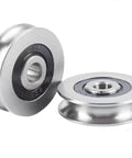 Beefy 2Pcs Stainless Steel Deep U Groove Pulley 8mm Inner Dia Wheel Bearings Wire Rope Pulley Bearing Steel Cable Pulley Load Bearing 431Kg For Industry Equipment, shown front and side