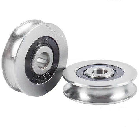 Beefy 2Pcs Stainless Steel Deep U Groove Pulley 8mm Inner Dia Wheel Bearings Wire Rope Pulley Bearing Steel Cable Pulley Load Bearing 431Kg For Industry Equipment, shown front and side