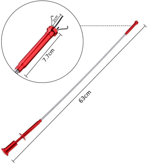 Powerful 20 Lb Telescoping Magnetic Pickup Tool With Four Claw Grabber And Bright LED Light, dimensions shown.
