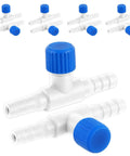 Pro Grade T Shaped Aquarium Air Valve Set 10 Pcs For Three Sixteenths Inch Inner Diameter Airline Tubing, blue and white valves