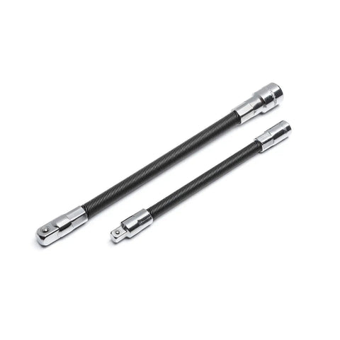 Two Piece 1/4 Inch And 3/8 Inch Drive Flex Extension Set With 6 Inch And 8 Inch Reach Built For Angled Fasteners And Hard To Reach Bolts