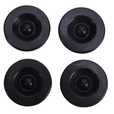 Trailer Hub Dust Caps 4 Pack Rubber Bearing Grease Covers For 2000 To 3500 Lbs Wheels RVs Cargo Boat Trailers Direct Replacement For Dexter Ez Lube Hubs shown in black rubber, top view of caps.