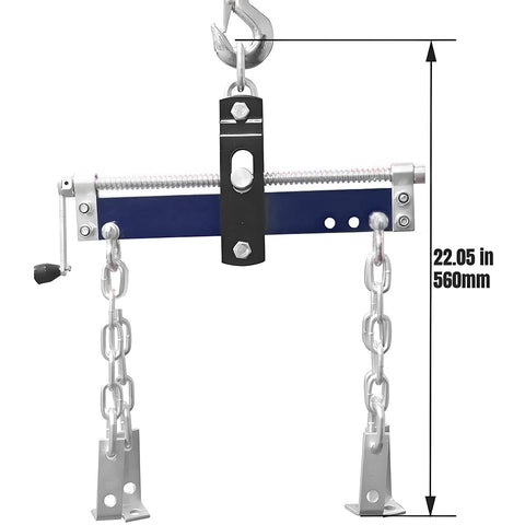 Front view of Beefy Steel Engine Leveler With Adjustable Handle, Three Position, 1,500 Lb Capacity for Engine Hoists, Blue