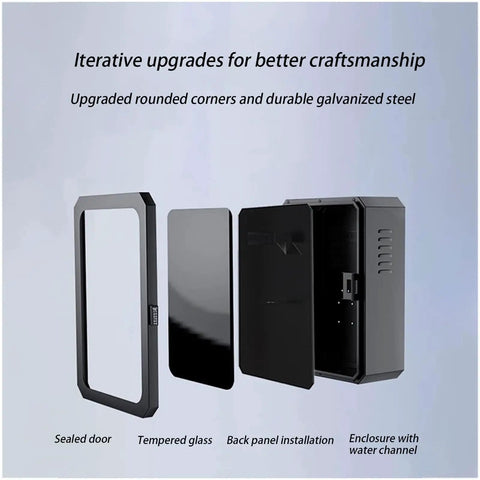Premium Rock Solid Heavy Duty Electric Vehicle Charger Cover Tough As Nails Steel Armor showing sealed door and tempered glass panels.