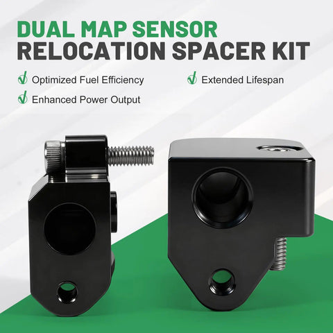 MAP Sensor Relocation Spacer Kit For 2023 To 2025 Chevy Silverado And GMC Sierra 2500HD 3500HD With 6.6L L5P Duramax Diesel, Keeps Manifold Air Pressure And Temperature Sensors Safe From Soot And Oil Vapor, Easy Mount Sensor Blocks. Dual black aluminum sensor spacers with threaded mounts
