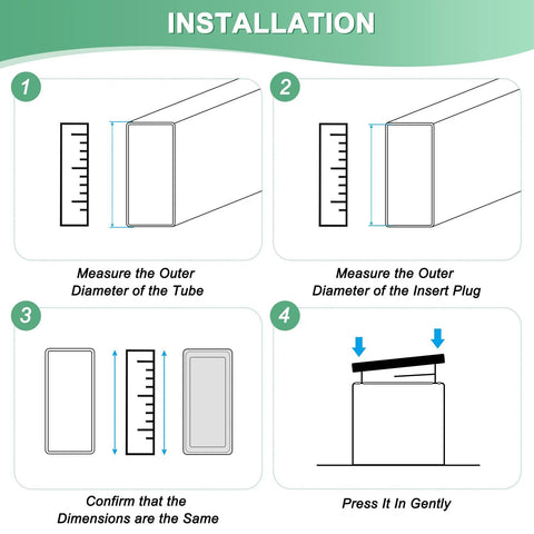 Installation guide for 20 Pack One Half Inch Rectangular Tubing End Caps Plastic End Plugs for Chair Legs Bar Stools