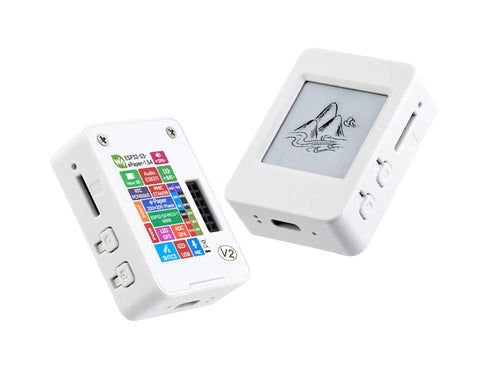 1.54inch E Paper AIoT Development Board With 200x200 Display Black And White Dual Wi Fi And Bluetooth AI Speech Interaction shown from front and back