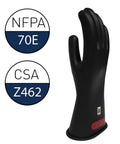 Class 0 Black Rubber Voltage Insulating Gloves For Electric Work, 11 Inch, Max 1000V AC And 1500V DC, Tested With Date Stamp