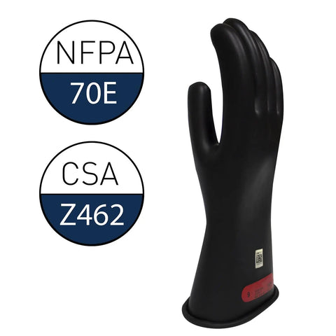 Class 0 Black Rubber Voltage Insulating Gloves For Electric Work, 11 Inch, Max 1000V AC And 1500V DC, Tested With Date Stamp