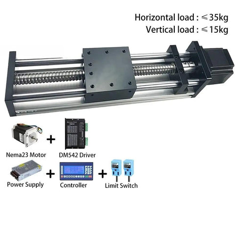 Dual Shaft Ball Screw Linear Motion Stage With Stepper Motor Precision Electric Cross Slide Module 1000 Millimeter Stroke complete assembly kit detail with Nema23 motor and controller.