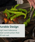 Heavy Duty Stainless Steel Cooling Racks Set Of 2 For Half Sheet Pans, shown roasting peppers over flame, highlighting heat tolerance.