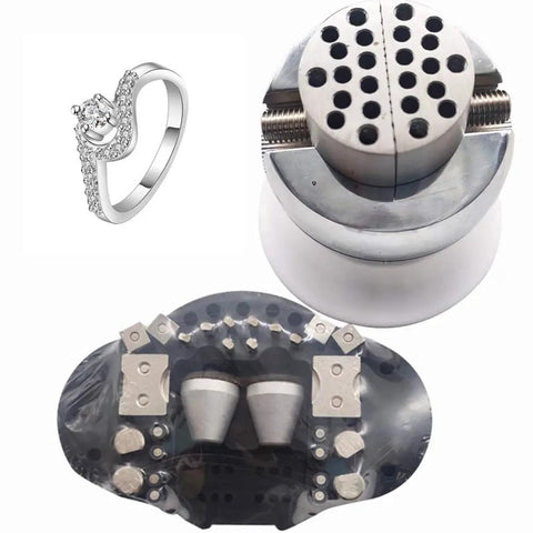 Ball Vise Engraving Tool Set With 3 Inch Professional Ball Vise And 30 Attachment Blocks for jewelry engraving shown with ring detail.
