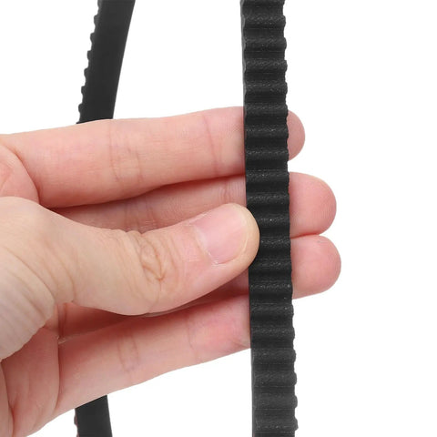 HTD 5M Rubber Timing Belt Set, Heavy Duty 525mm Pitch Length, 9mm Wide, 3.6mm Thick, 105 Teeth, Closed Loop Belt, Durable Neoprene With Nylon Reinforcement, 3 Pack, shown held by hand