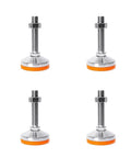 Solid As A Rock Adjustable Rubber Floor Leveling Feet Featuring Thick Carbon Steel Base and Threaded Lift Mechanism in four-pack.