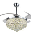 Smooth Operator 42 Inch Dimmable Crystal Retractable Fandelier With Remote And Invisible LED Panel Lighting, chrome finish with crystal details.
