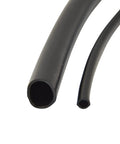 Close-up of 1/4-Inch Drip Irrigation Tubing, 50 Feet Black Polyethylene, main line for drippers and emitters, garden use.