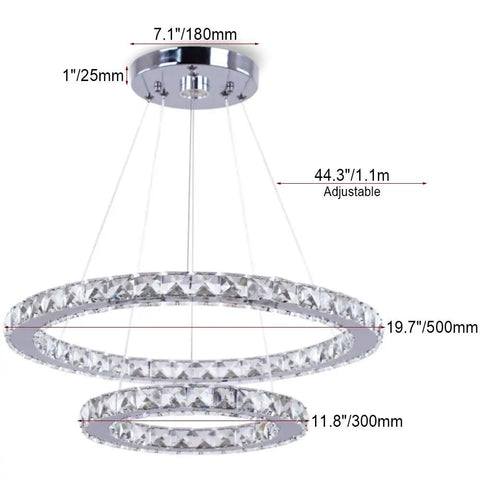 Modern 4-Ring Crystal LED Chandelier With Adjustable Height, K9 Crystal And Stainless Steel, Warm White 2700-3500K, Non-Dimmable