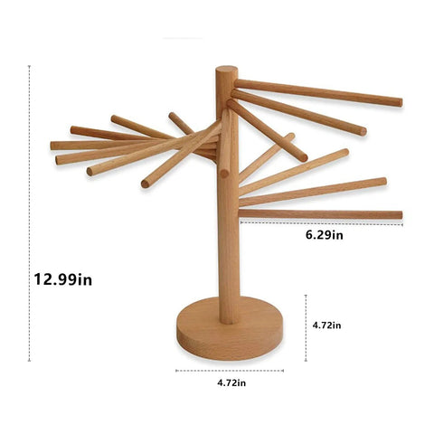 Foldable Wooden Pasta Drying Rack For Fresh Homemade Noodles Easy Hang Counter Space Saver Solid Build, 12.99in tall.