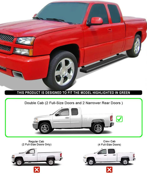 6 Inch Black Running Boards Kit For Chevy Silverado GMC Sierra 1999-2013 1500 2500 3500 Double Cab side view