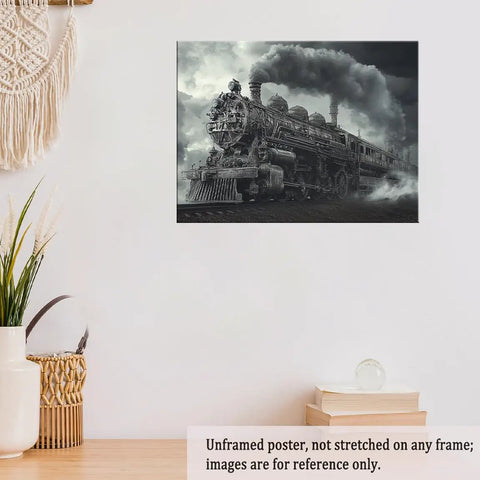 Dope High Contrast Black And White Steam Locomotive Wall Art Print Retro Train Photo Poster For Office Living Room And Study