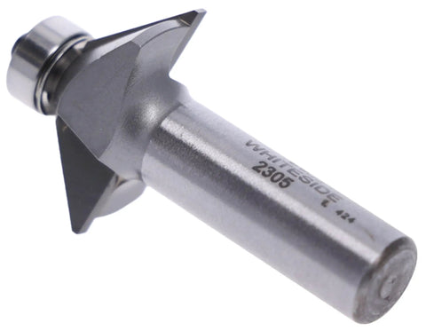 45 Degree Chamfer Router Bit Carbide Tipped Bevel Edge Five Eighths Inch Cutting Length One Half Inch Shank One And Three Eighths Inch Large Diameter