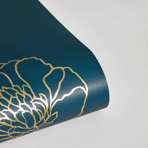Peacock Blue And Metallic Gold Peonies Floral Peel And Stick Wallpaper Removable Self Adhesive Rolls For Easy Diy Wall Makeover